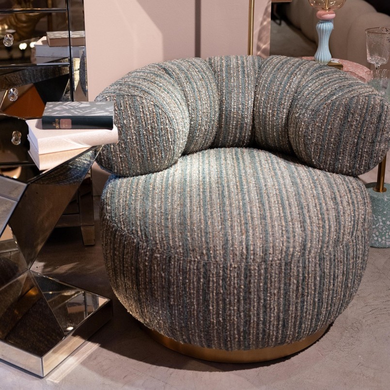 Fauteuil rétro pivotant bleu-vert - Couture Stripes - Kare Design