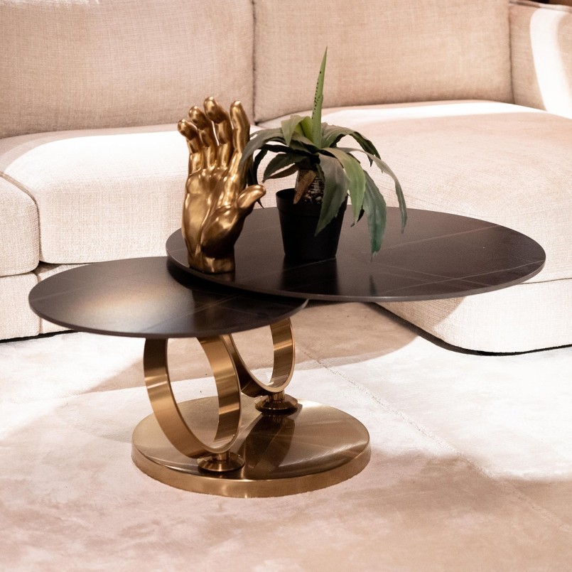 Table basse pivotante dorée et noire - Beverly - Kare Design