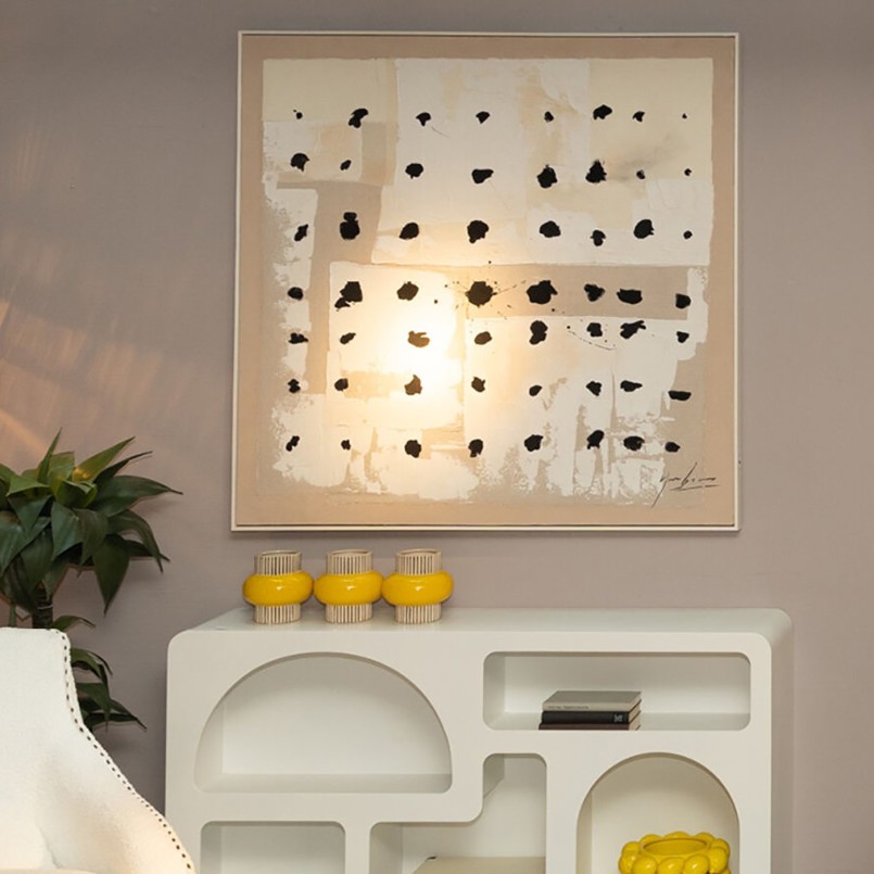 Beige and white canvas with black polka dots - Creative Dots - Kare Design