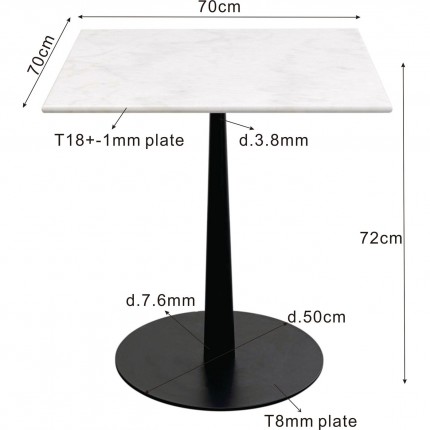 Table Bistrot Capri 70x70cm marbre blanc Kare Design
