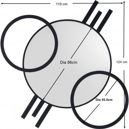 Miroir Triple Cercle noir 119x124cm Kare Design