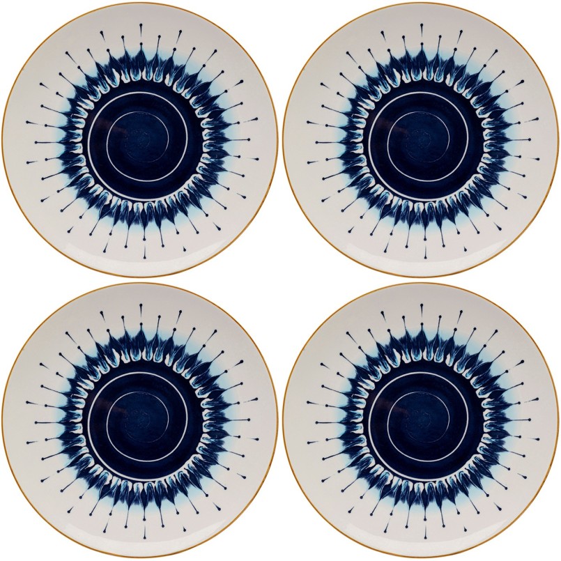 Assiettes plates en porcelaine blanche et bleue - Dalia - Kare Design