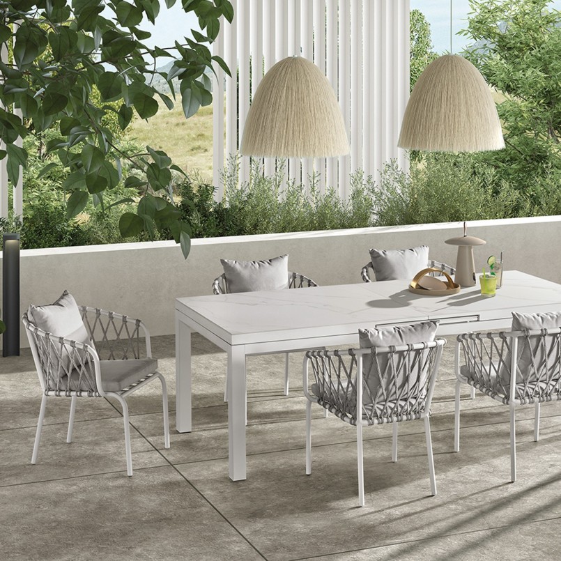 Chaise de jardin avec accoudoirs blanche et gris clair - Eden - Gescova