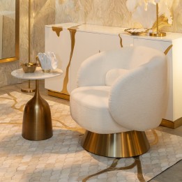 Table d'appoint dorée en céramique blanche - Nube Tulip - Kare Design