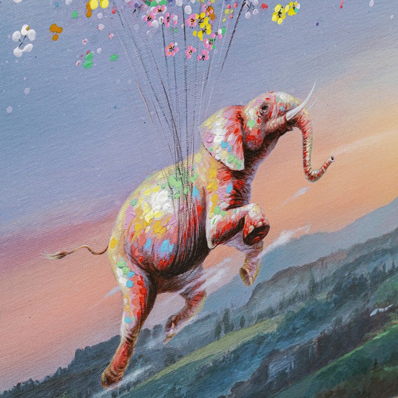 Elephant and flowers by night - Touched - Kare Design