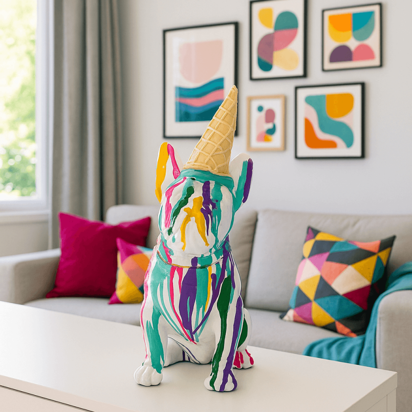 Déco chien multicolore avec une glace sur la tête - Kare Design