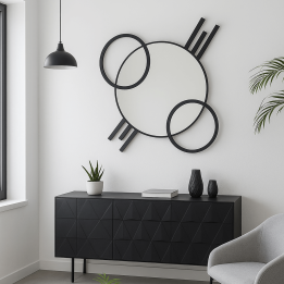 Miroir mural artistique noir - Triple Cercle - Kare Design