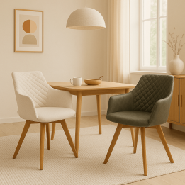 Chaise avec accoudoirs pivotante crème et chêne - Coco - Kare Design