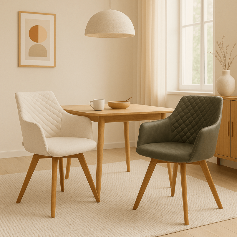 Chaise avec accoudoirs pivotante crème et chêne - Coco - Kare Design