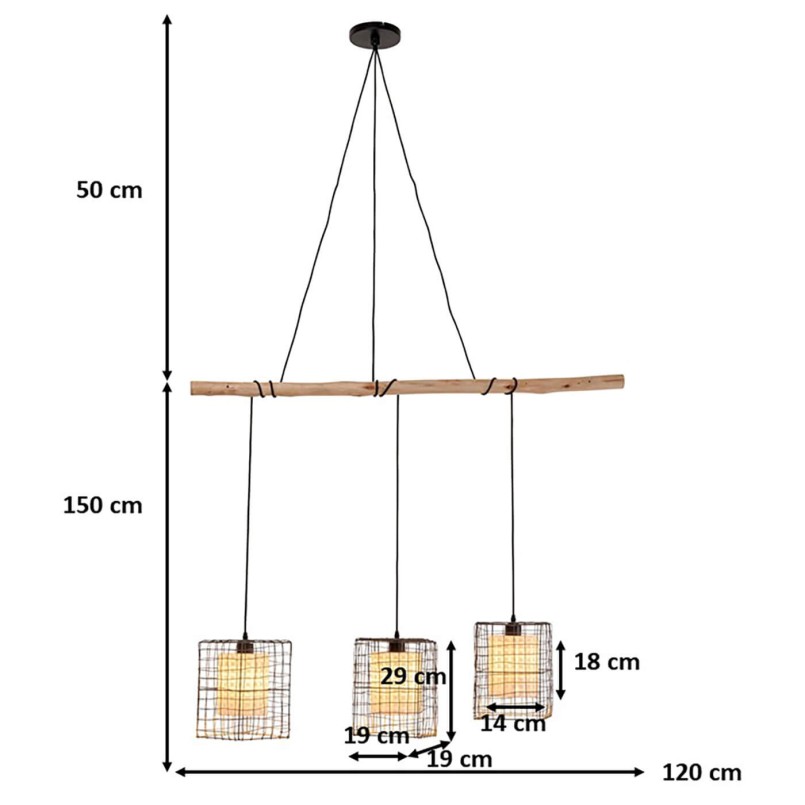 Suspension grilles en acier et branche en bois - Kare Design