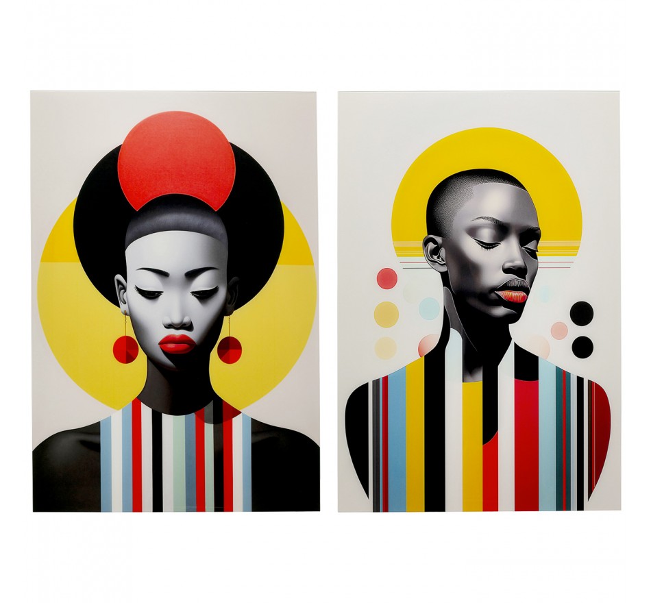 Tableaux en verre femmes rétro jaune et rouge set de 2 Kare Design Tableaux en verre femmes rétro jaune et rouge set de 2 Kare Design