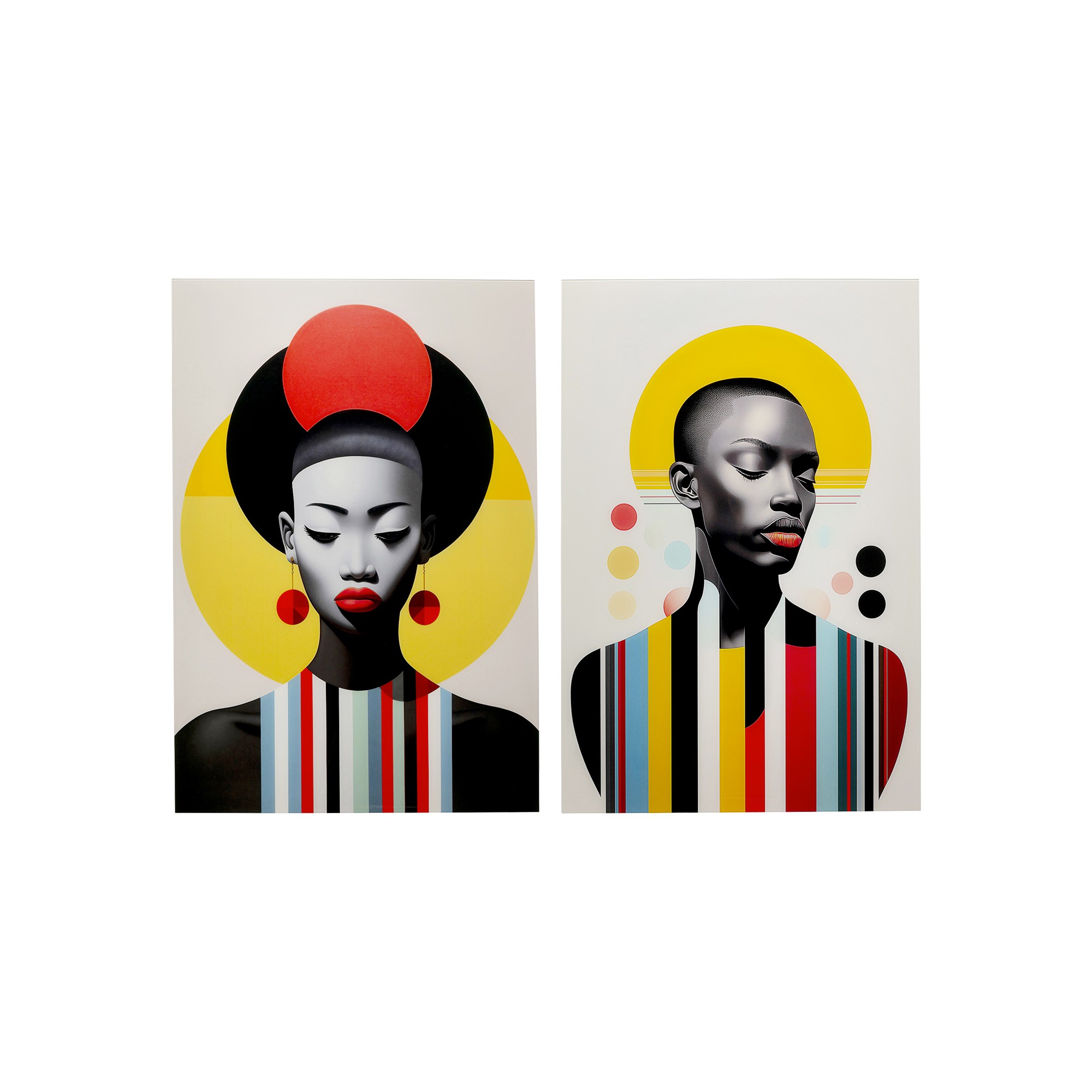 Tableaux en verre femmes rétro jaune et rouge set de 2 Kare Design
