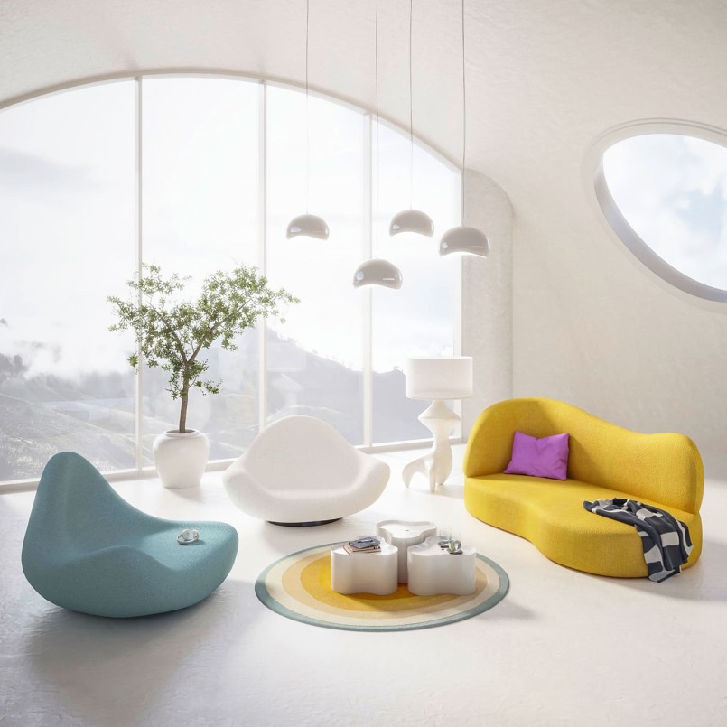 Tapis rond dégradé orange, jaune et bleu - Aura - Kare Design