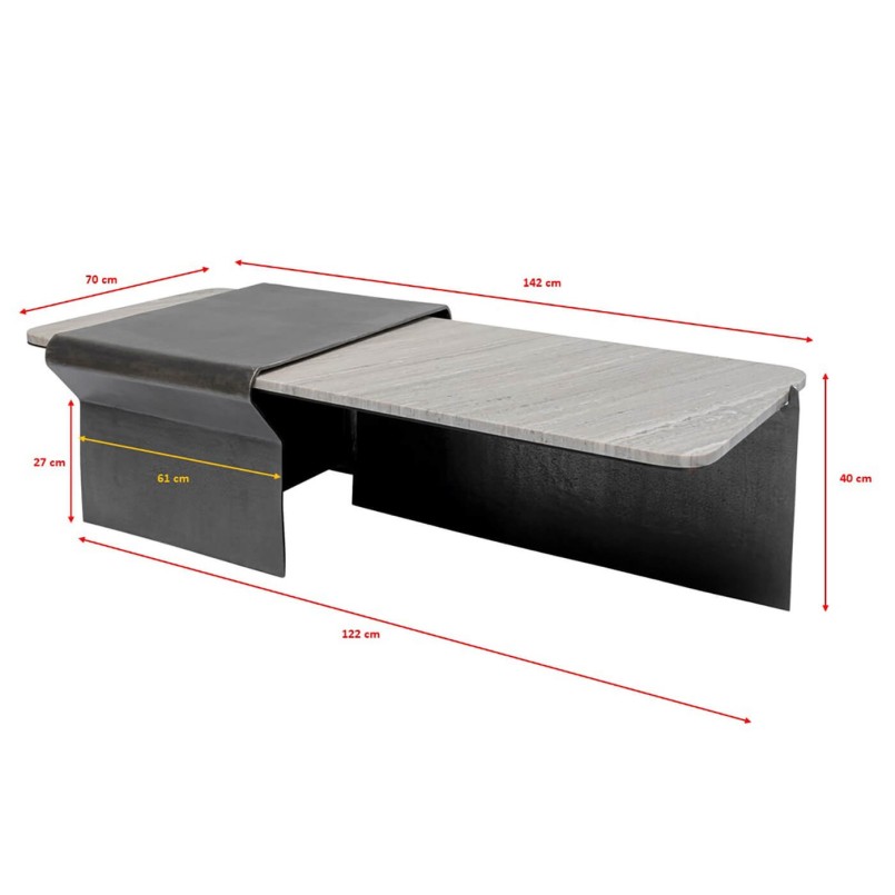 Marble and aluminium coffee table 142x70cm - Montagna - Kare Design