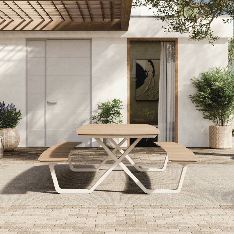 Table de pique-nique en aluminium et teck - Mary - Gescova