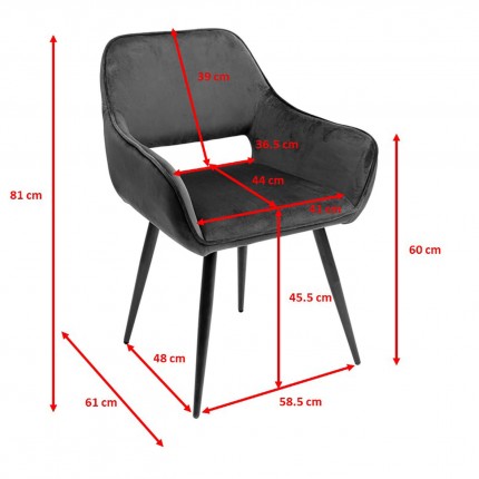Chaise avec accoudoirs San Francisco velours gris Kare Design