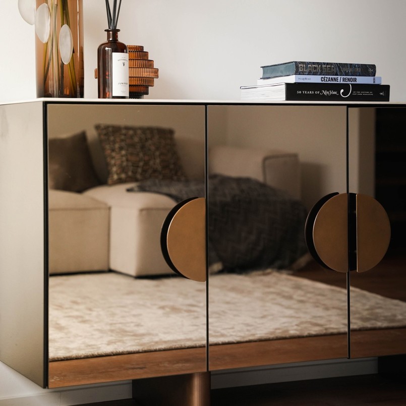 Buffet chic en grès et verre miroir - Lunar - Kare Design
