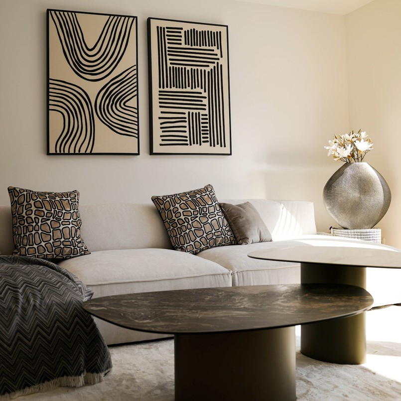 Tableau lignes noires sur fond beige - Artistic Lines - Kare Design