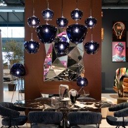 Suspension en verre bleu et acier noir - Sphere - Kare Design