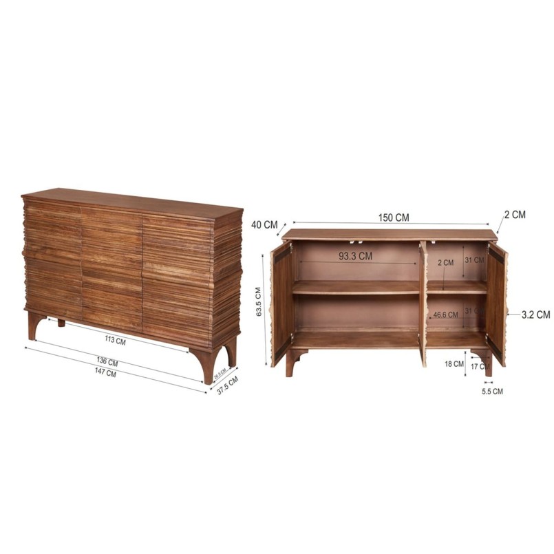 Buffet 3 portes en manguier massif sculpté - Santos - Kare Design