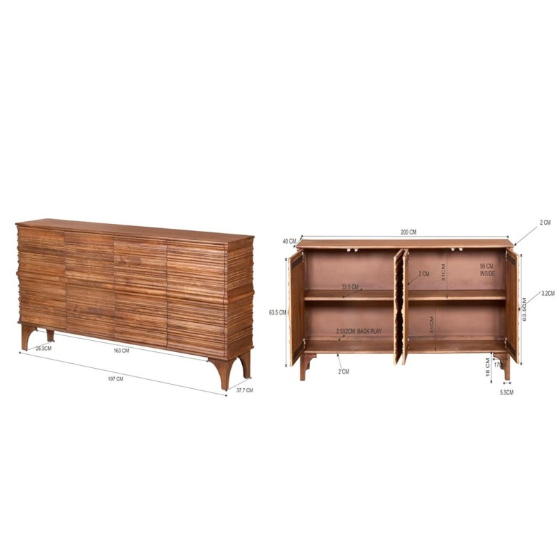 Buffet 4 portes en manguier massif sculpté - Santos - Kare Design