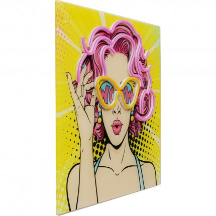 Tableau en verre LED femme BD 39x39cm Kare Design