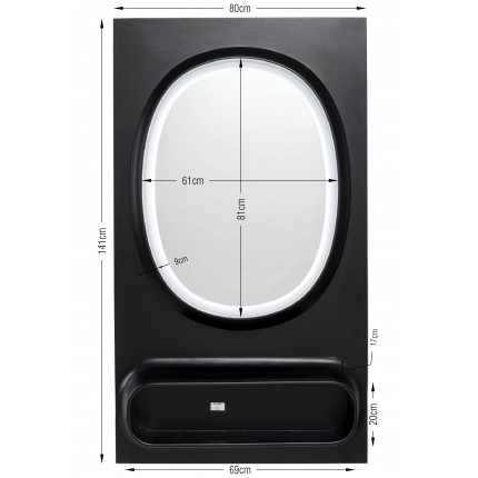 Mirror Aero LED 141x80cm black Kare Design