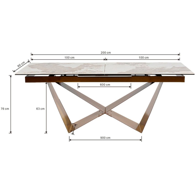 Stoneware and gold-plated steel extensible table - Connesso - Kare Design