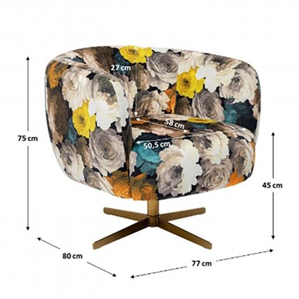 Swivel armchair yellow peonies Kare Design
