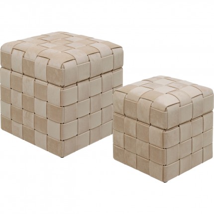 Stool Trunk Weave beige (2/Set) Kare Design