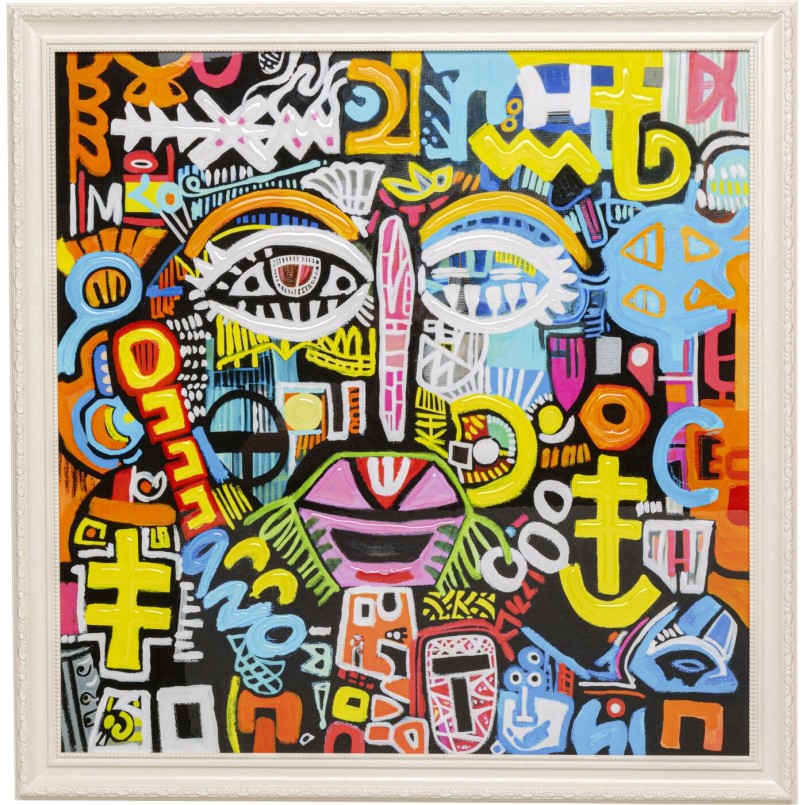 Tableau encadré Doodle Face 80x80cm
