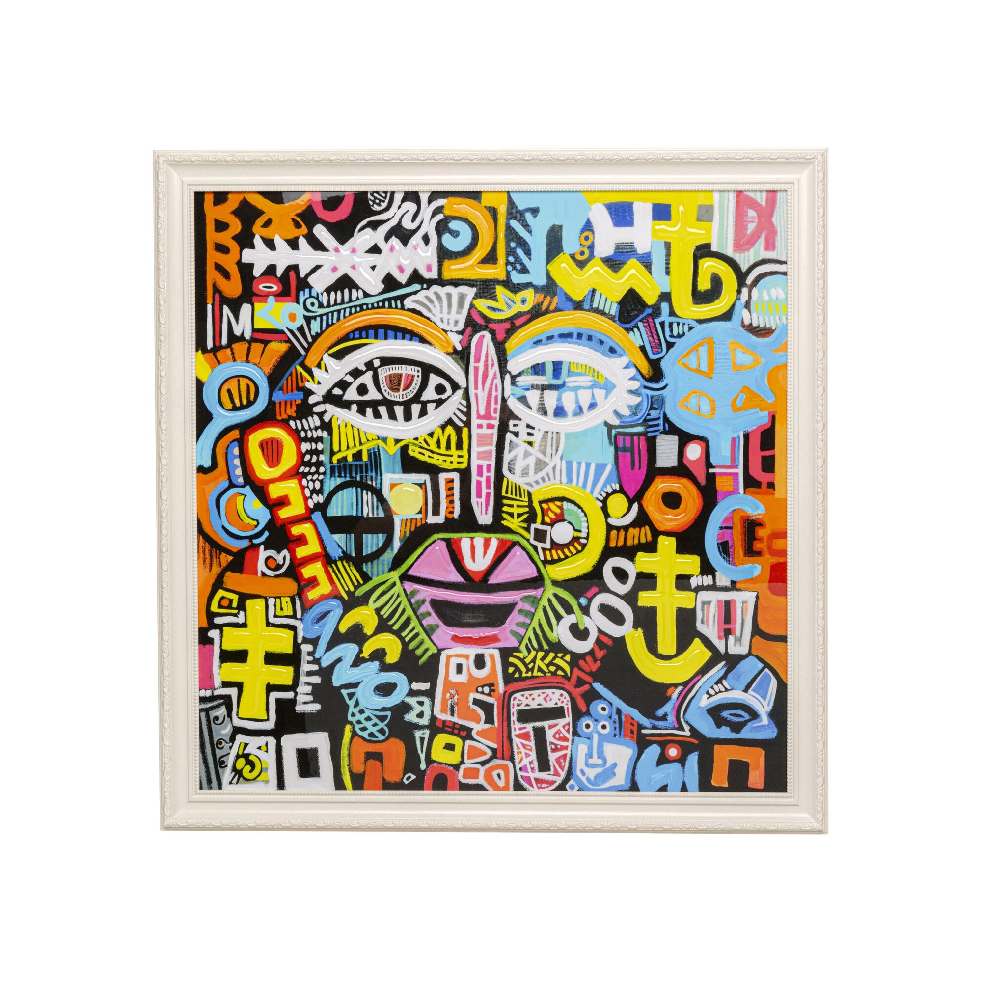 Tableau encadré Doodle Face 80x80cm