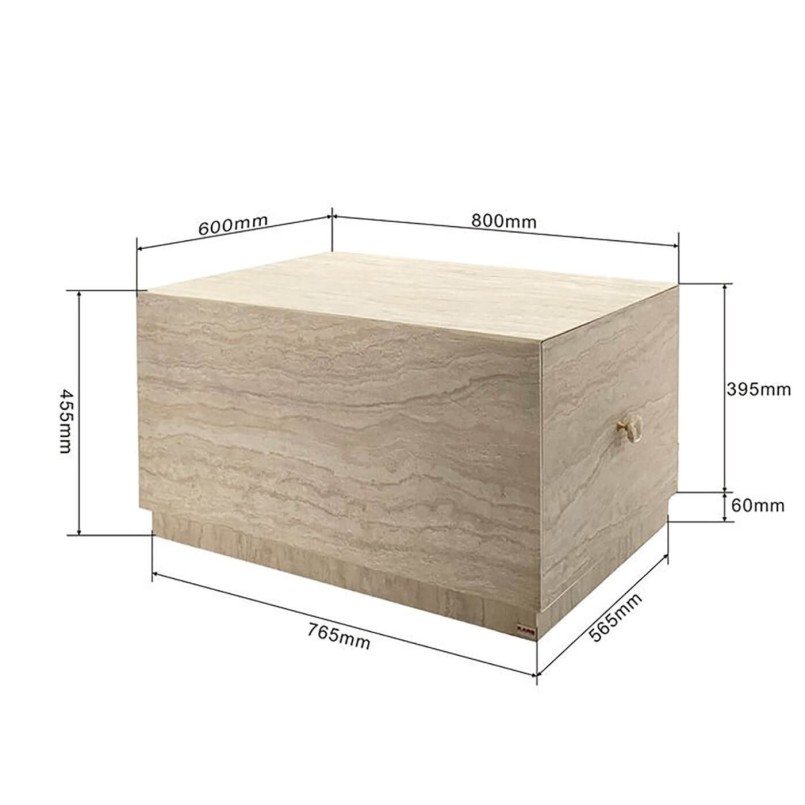 Table basse à tiroirs en marbre minéral - Travertino - Kare Design