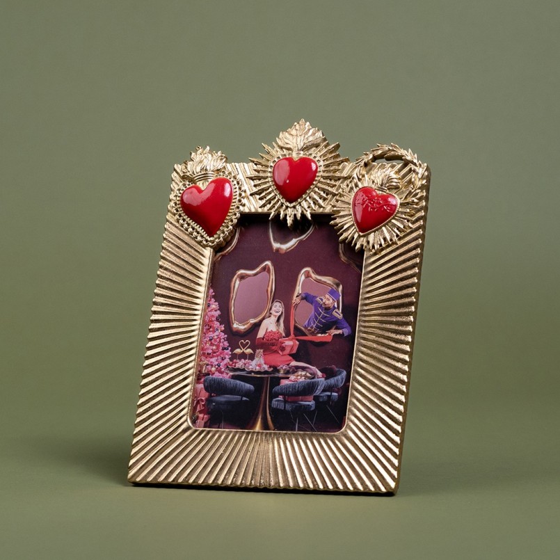 Cadre photo doré trois coeurs rouges - Kare Design