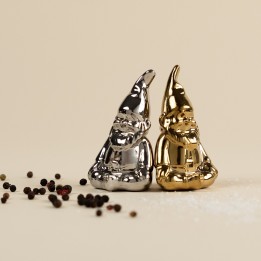 Salière et poivrière en porcelaine nains argenté et doré - Kare Design