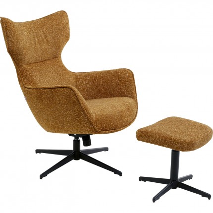 Swivel Armchair with Stool Jules brown Kare Design