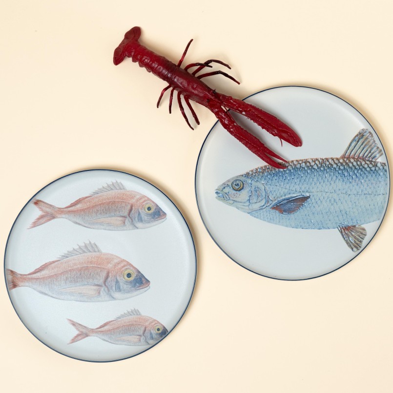 Assiettes en grès poissons rouges et bleus - Kare Design