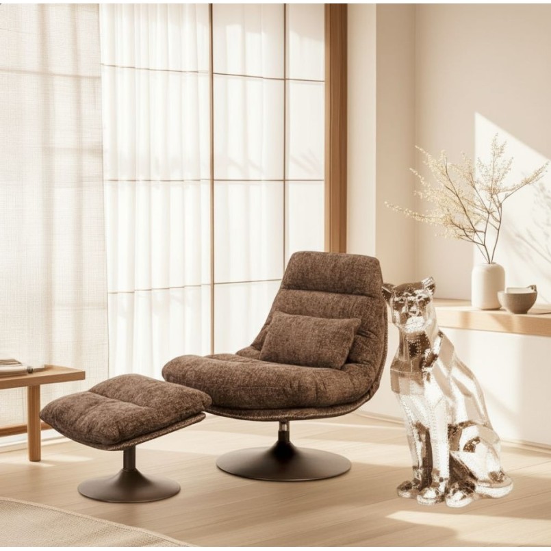 Fauteuil pivotant et repose-pieds marron - Montreal - Kare Design