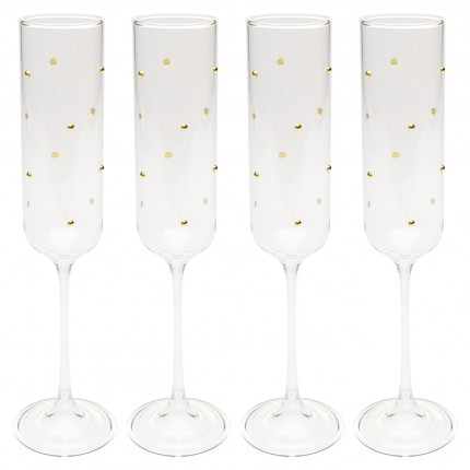 Flûtes à champagne Glam Dots dorées set de 4 Kare Design