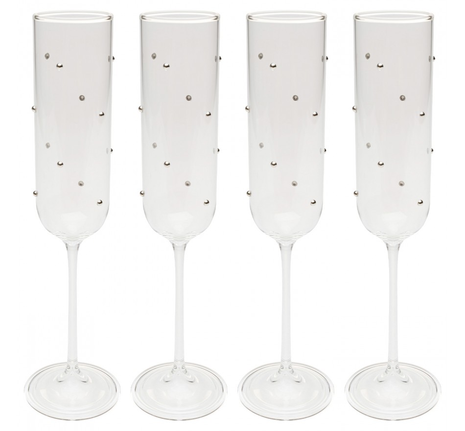 Flûtes à champagne Glam Dots argentées set de 4 Kare Design