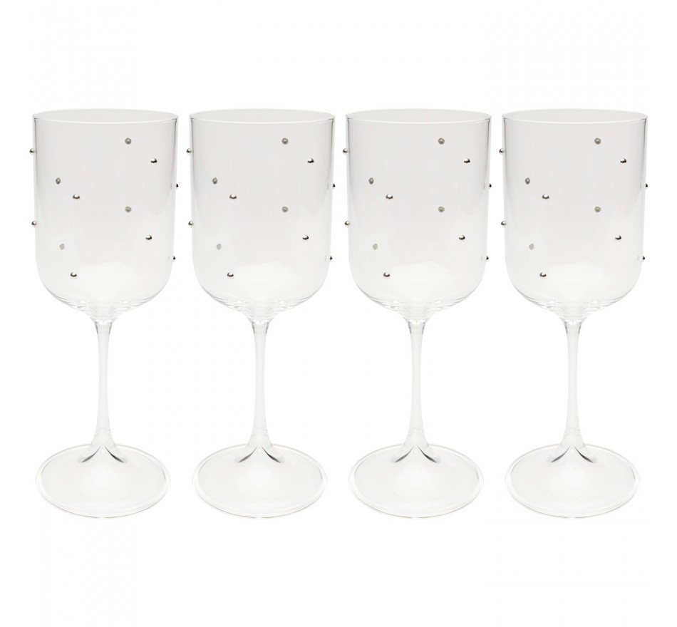 Verres à vin Glam Dots argentés set de 4 Kare Design