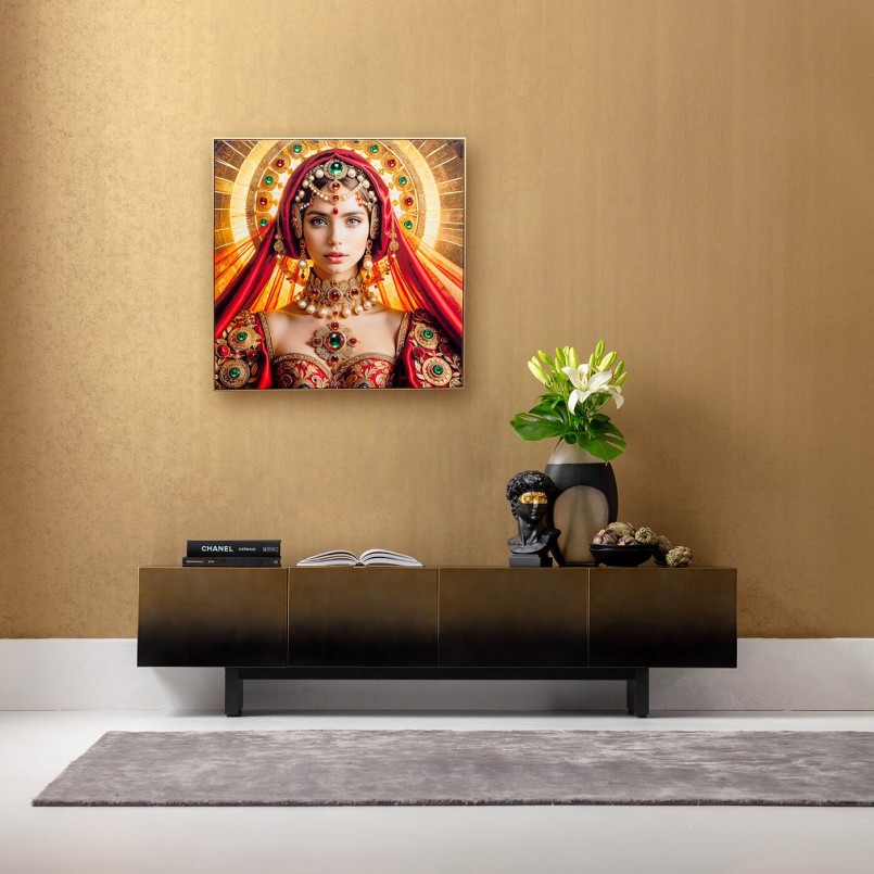 Tableau rouge et doré femme avec un halo - Halo - Kare Design