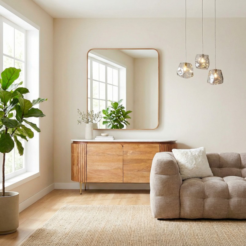 Solid mango and white marble sideboard - Grace - Kare Design