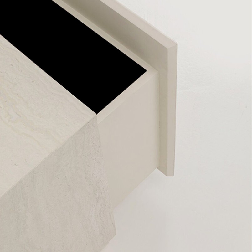 Chevet 1 tiroir en marbre minéral - Travertino - Kare Design
