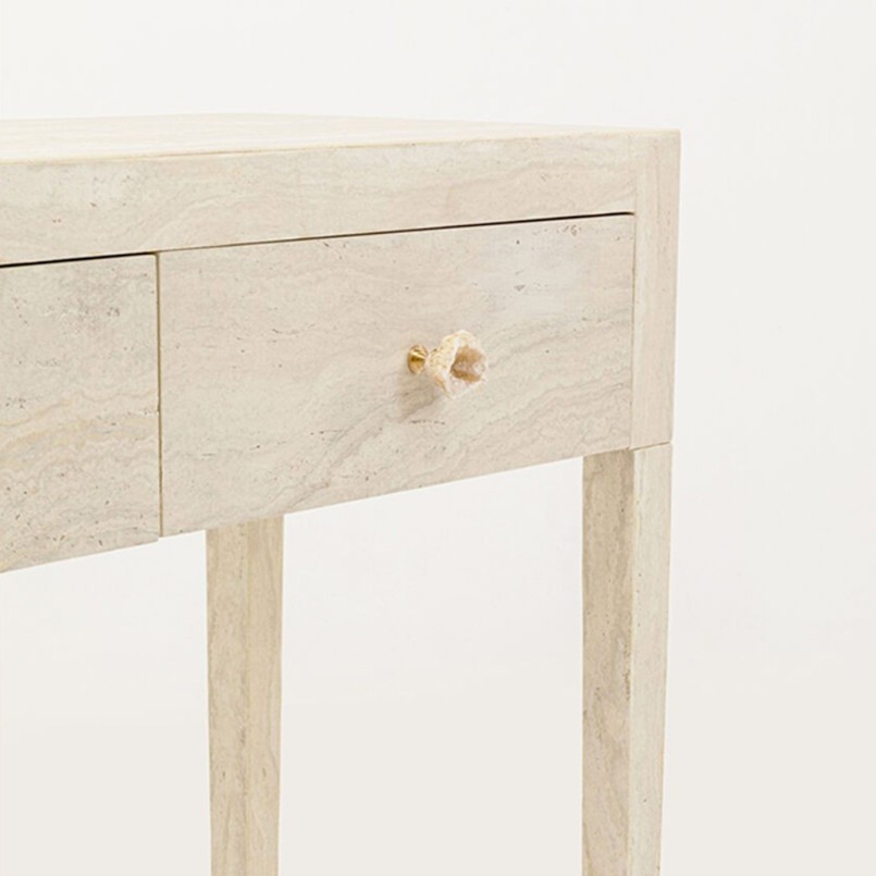Console deux tiroirs en marbre minéral - Travertino - Kare Design