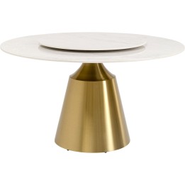 Table ronde grès blanc et acier doré - Lucia - Kare Design