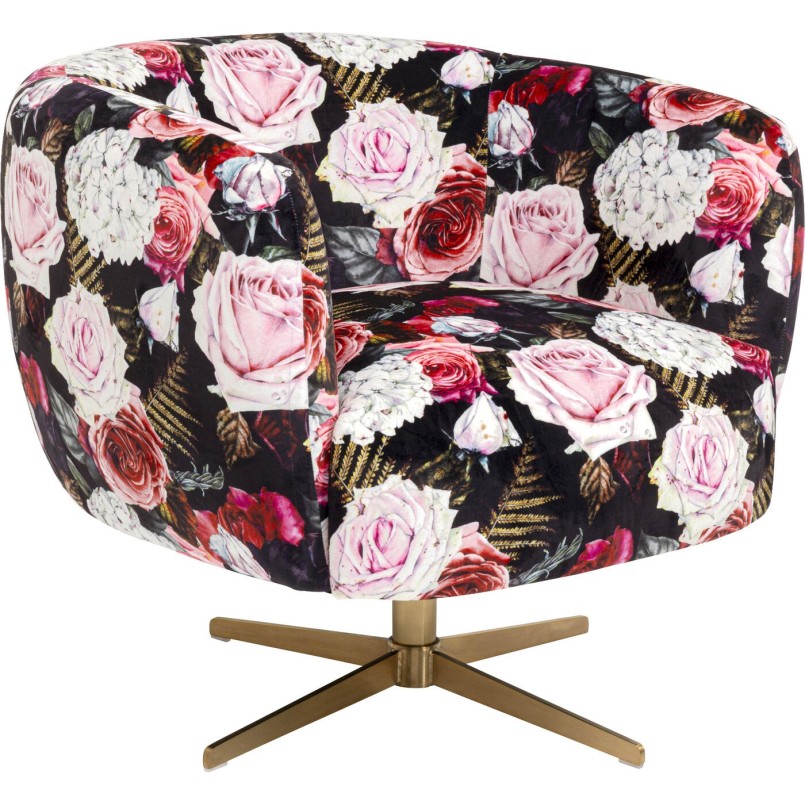 Fauteuil pivotant noir fleurs roses - Kare Design
