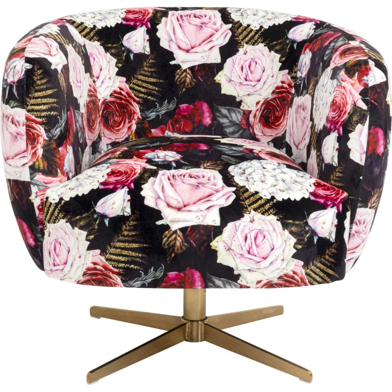 Fauteuil pivotant noir fleurs roses - Kare Design