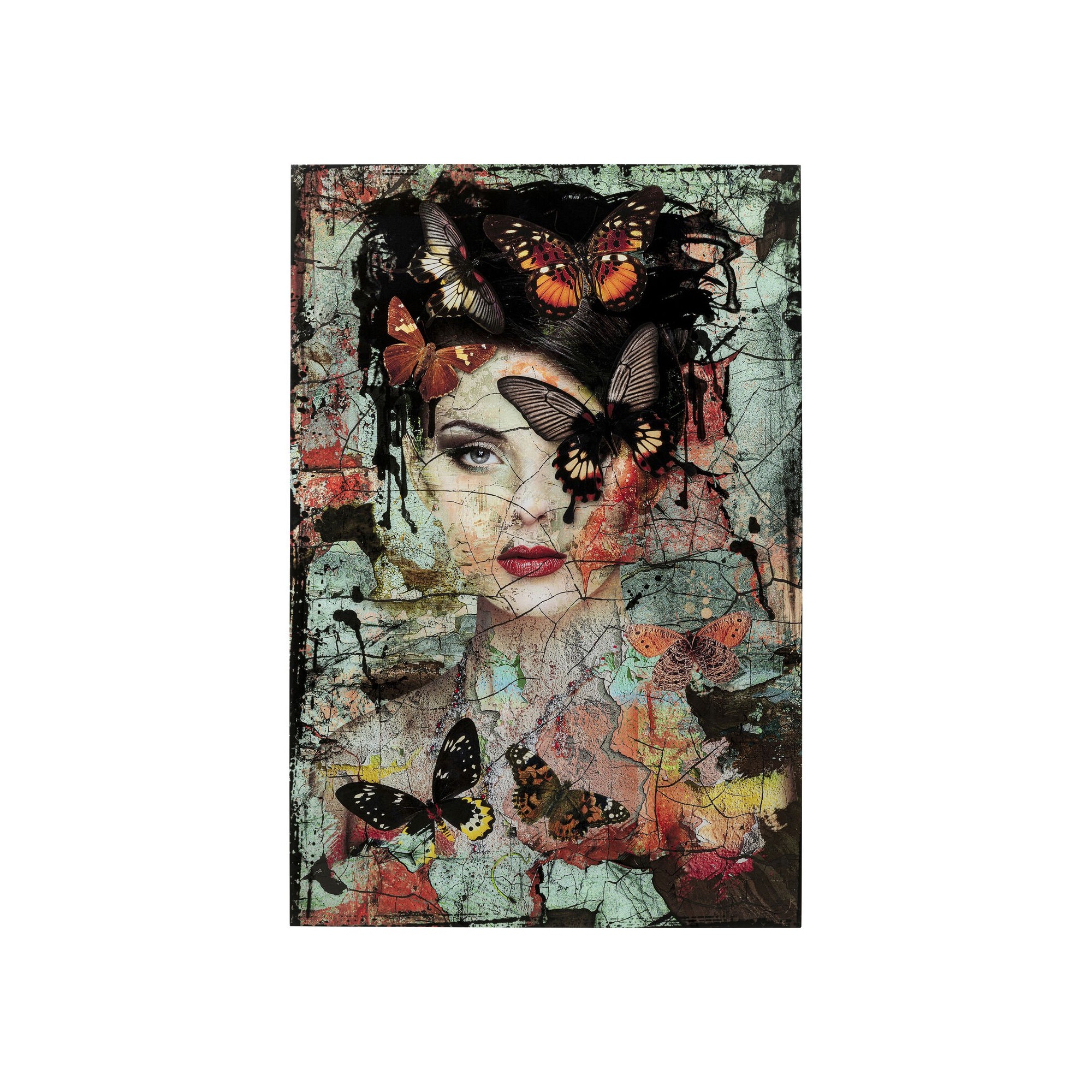 Tableau en verre femme papillons effet brisé 55x75cm Kare Design