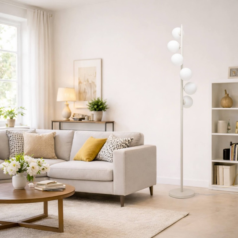 Lampadaire beige en verre et acier - Scala Balls - Kare Design